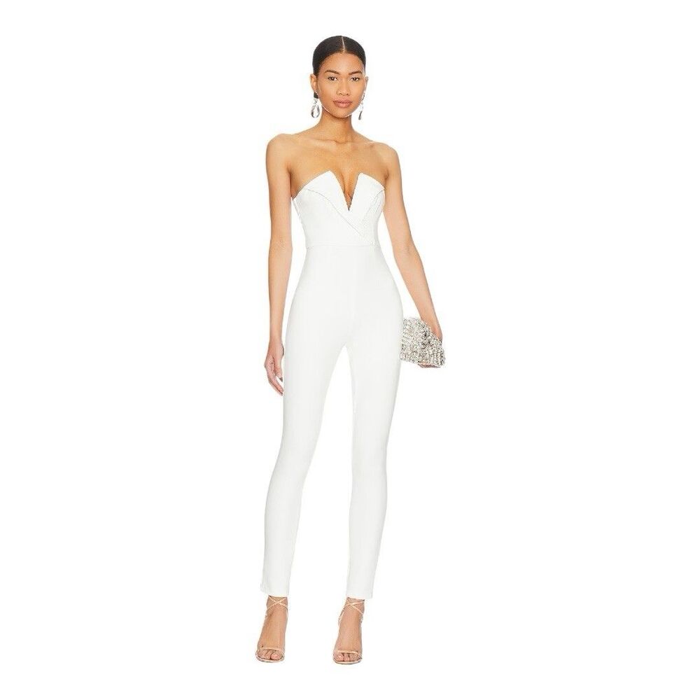 Revolve Superdown Madi Strapless Jumpsuit in White Size Large